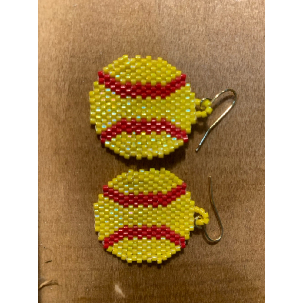 Hand beaded softball earrings